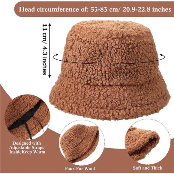 3 Pieces Women\'s Winter Fuzzy Bucket Hat